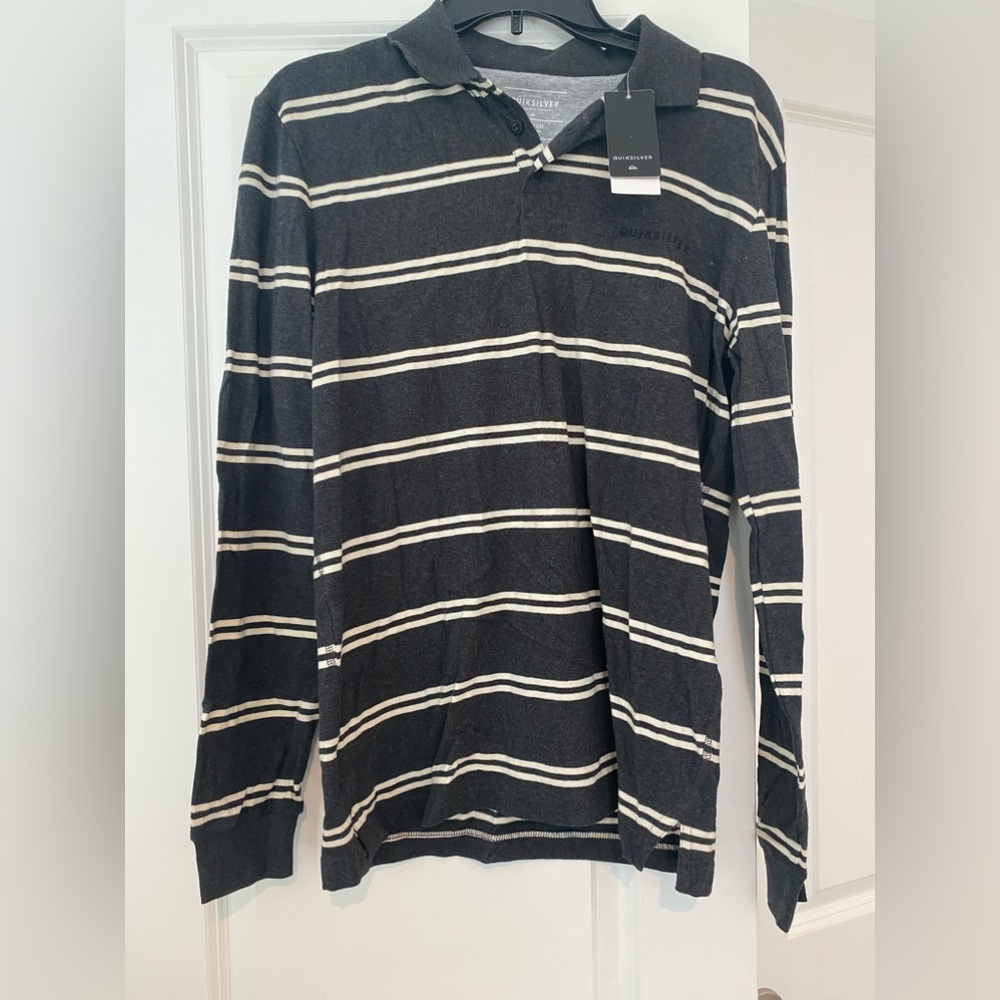 Quicksilver Grey striped long sleeved shirt